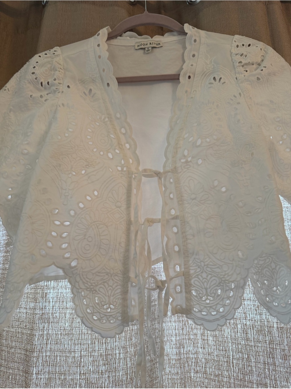 Moon River Puff Sleeve
Eyelet Top With Front Ties size S - Picture 9 of 14